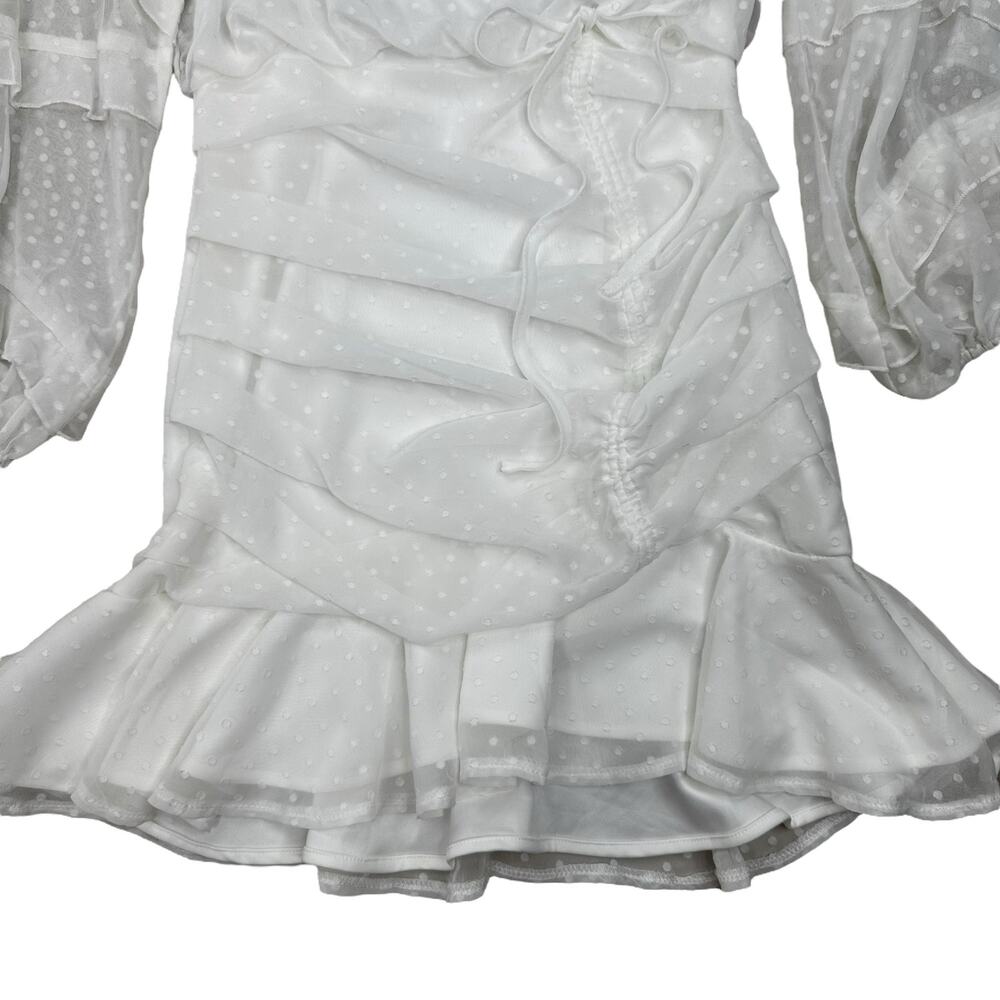 NWT TWO SISTERS White Piper Mini Dress Sz 2 Ruched Shirred Textured Polka Dot XS - Picture 13 of 16